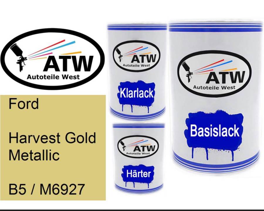 Ford, Harvest Gold Metallic, B5 / M6927: 500ml Lackdose + 500ml Klarlack + 250ml Härter - Set, von ATW Autoteile West.